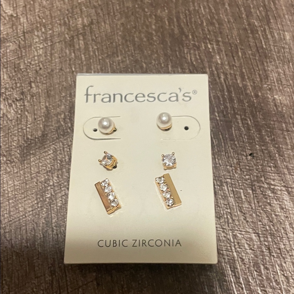 Francesca's Collections Gold and White Cubic Zirconia Earrings Set